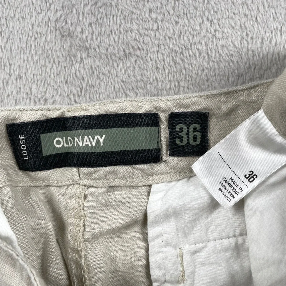 Old Navy Shorts Mens 36 Beige 100% Linen Loose Fit Drawstring Casual Summer 10
